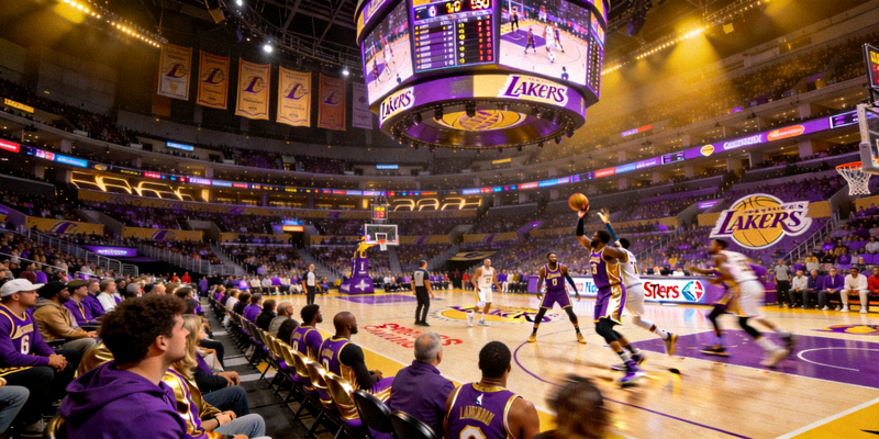 NBA湖人主场斯台普斯中心的实时比赛画面